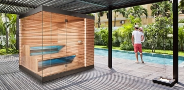 Moderný sauna domček v minimalistickom štýle
