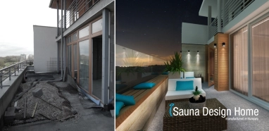 Exteriérová sauna wellness terasa