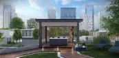 Vonkajšia pergola v jaseňovo šedej farbe, s vodotesným BLUETOOTH zvukovým systémom