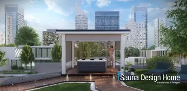 Pergola s tienením zipSCREEN v bielej farbe, s vírivkou Villeroy & Boch Pergola s tienením zipSCREEN v bielej farbe, s vírivkou Villeroy & Boch