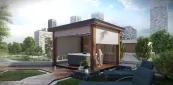 Ručne vyrobená pergola v prírodnej farbe s jedinečnou dizajnovou stenou Ručne vyrobená pergola v prírodnej farbe s jedinečnou dizajnovou stenou