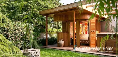 Exteriérová kombi sauna s barovým pultom Exteriérová kombi sauna s barovým pultom