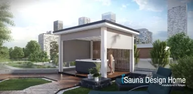 Vonkajšia pergola s tienením zipSCREEN v bielej farbe, s vírivkou Villeroy & Boch Vonkajšia pergola s tienením zipSCREEN v bielej farbe, s vírivkou Villeroy & Boch