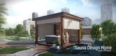 Ručne vyrobená pergola v prírodnej farbe s jedinečnou dizajnovou stenou Ručne vyrobená pergola v prírodnej farbe s jedinečnou dizajnovou stenou