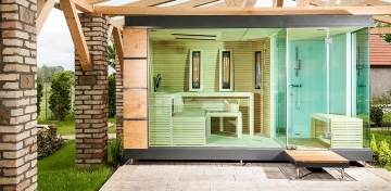Kombinovaná exteriérová sauna so sprchou